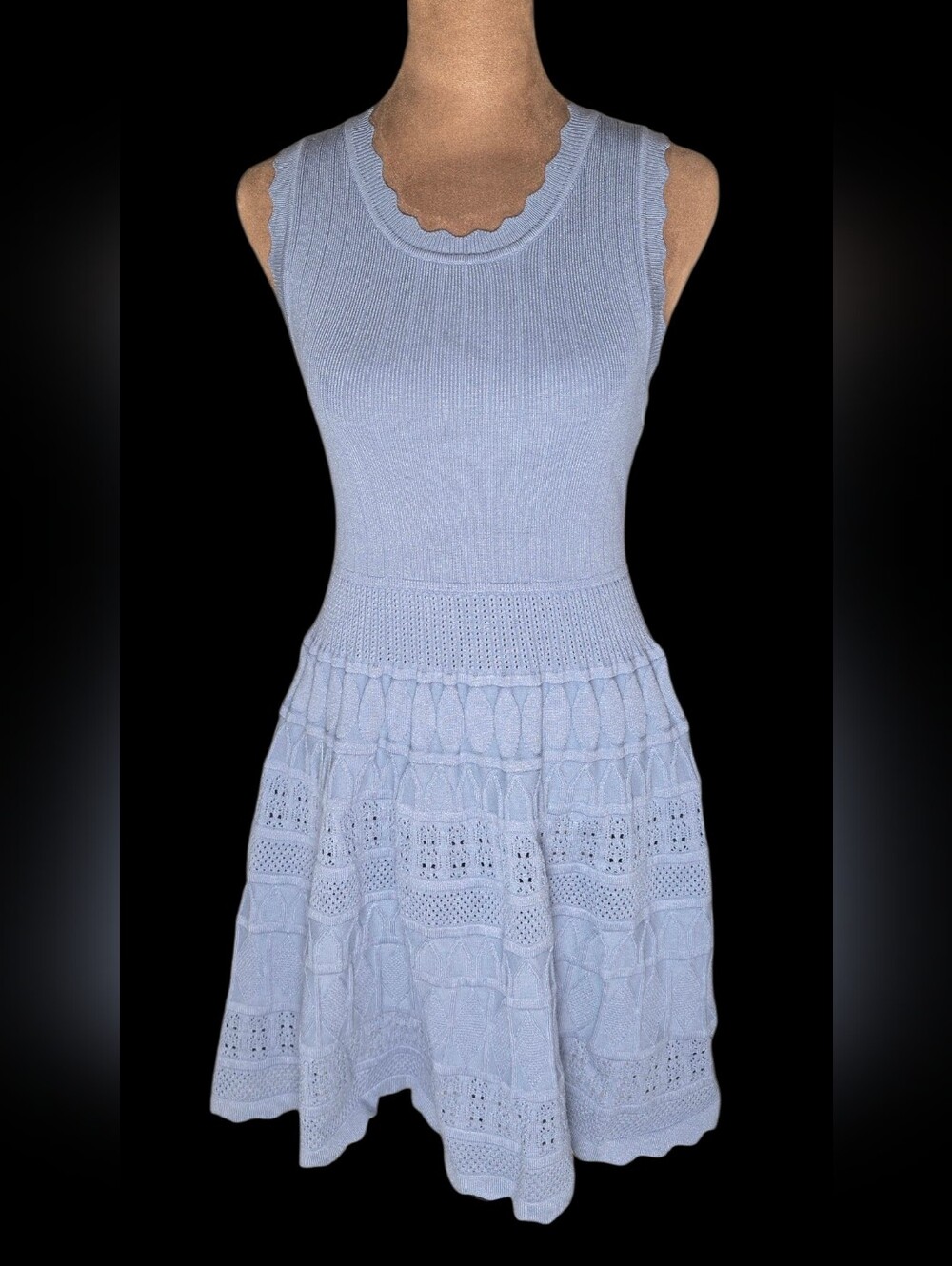 Willow & Wind Blue Knit Fit & Flare Dress, Cottage Preppy Medium EUC Stretchy